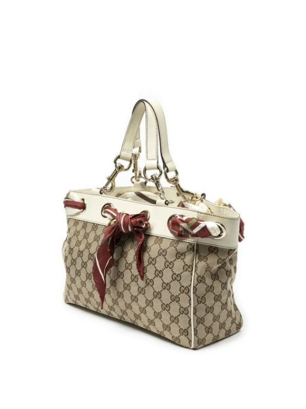 Gucci Positano Scarf Tote Ivory Beige GG Canvas